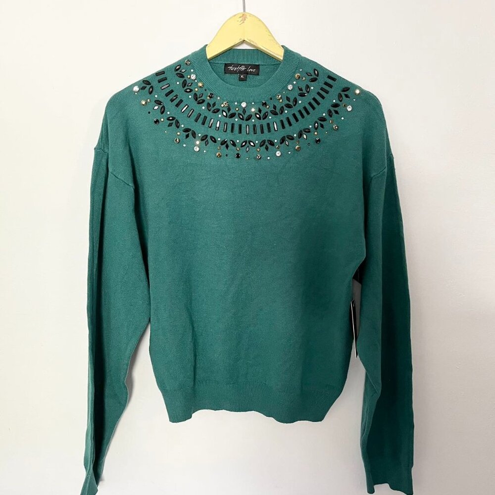 Twelfth Love Teal Gem/Stud Detail Blingy Sweater Size XL